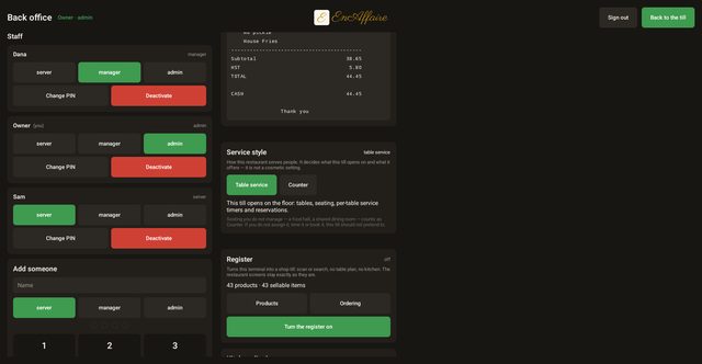 Counter or table service
